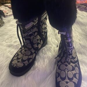 Coach Black and Cream Lace-Up Boots